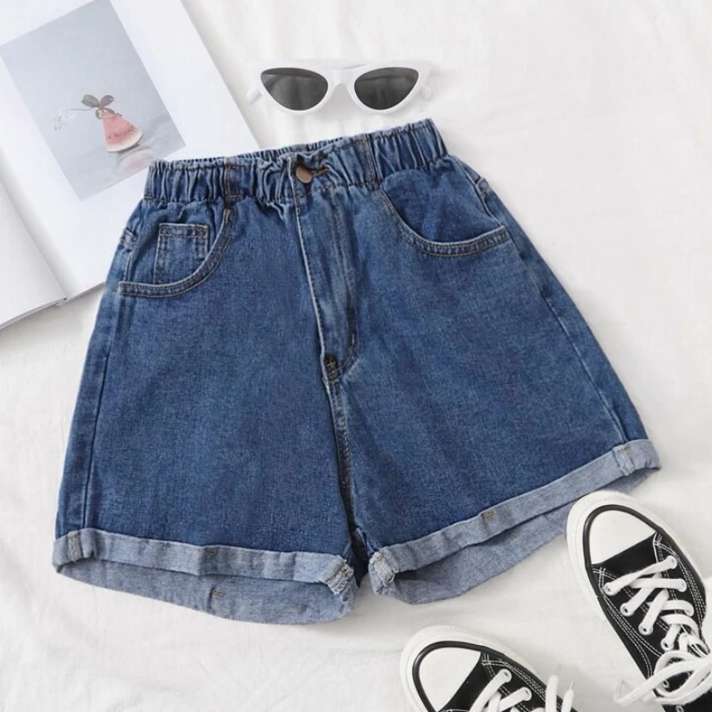 SHEIN Washed Turn Up Hem Denim Shorts